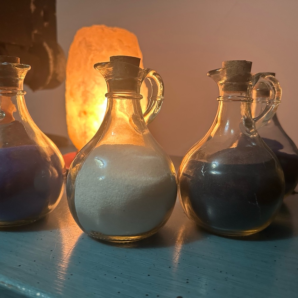 Set of Decorative Glass Bottles with Colored Sand
